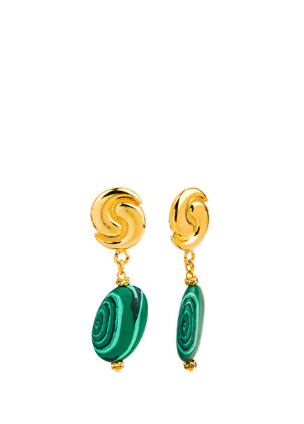 Luna Malahit Kadın Altın Küpe